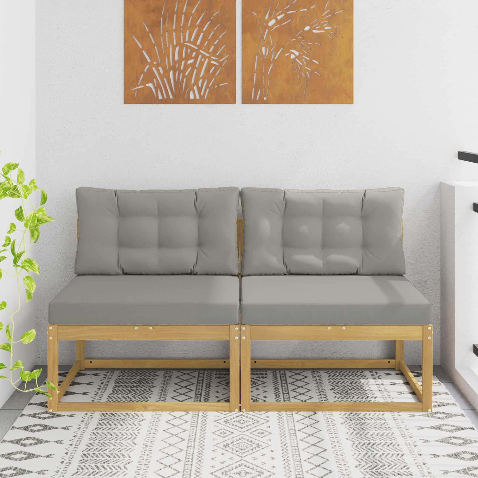 2 Stk Udendørs Mellem Sofa Polyester Hvid
