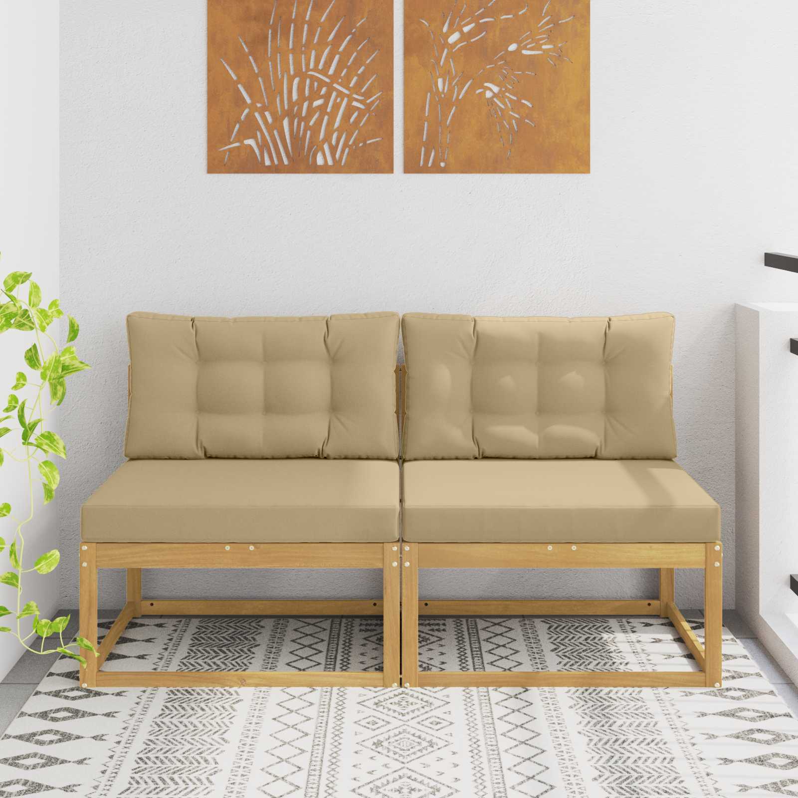 2 Stk Udendrs Mellem Sofa Polyester Hvid