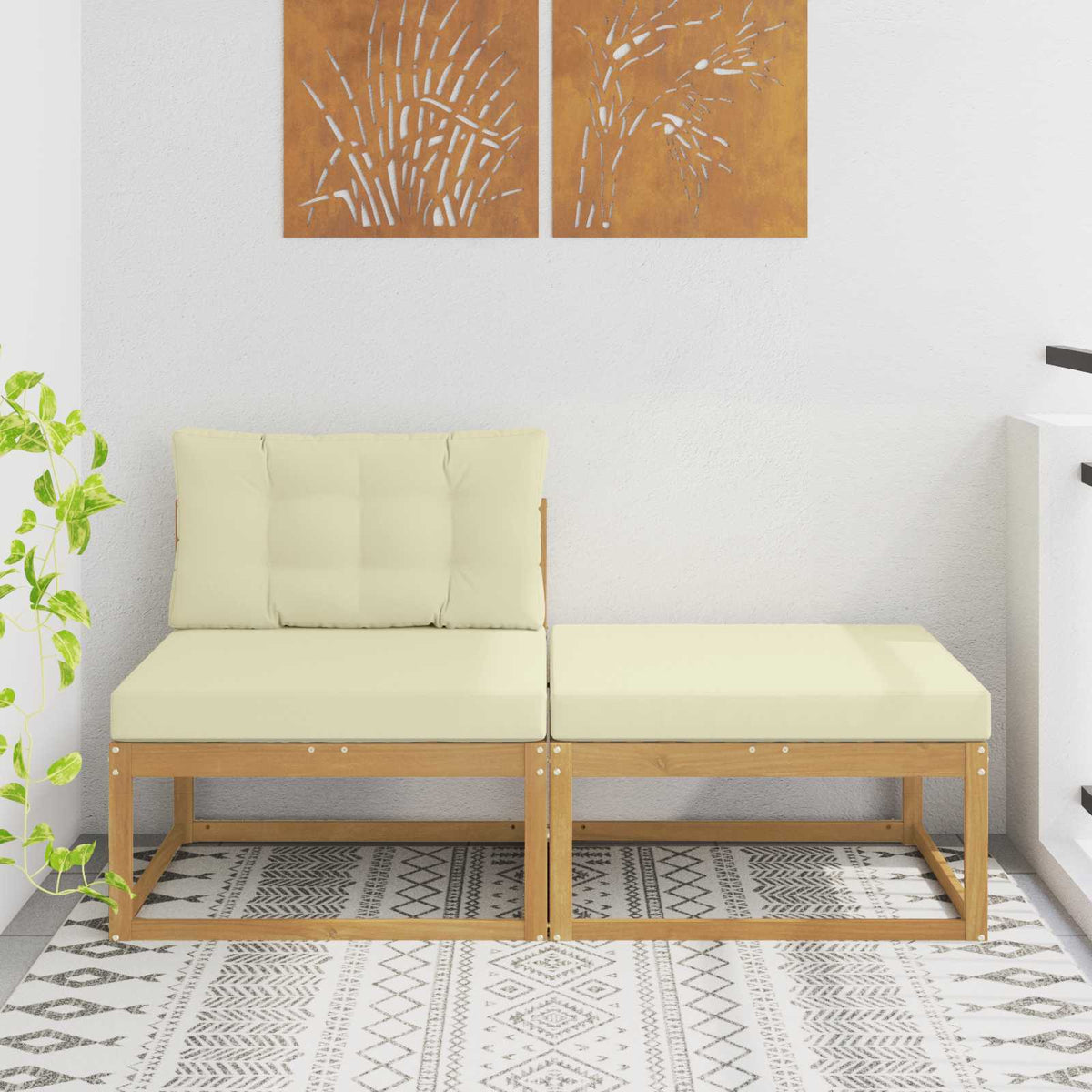 2 Stk Udendrs puf Polyester Hvid