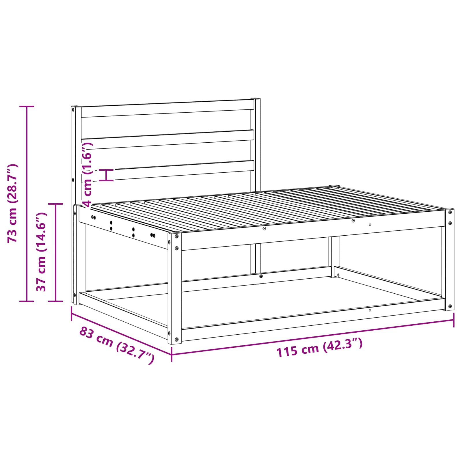 Udendørs Modulsofa Hvid 115 x 83 x 73 cm Massivt Akacietræ