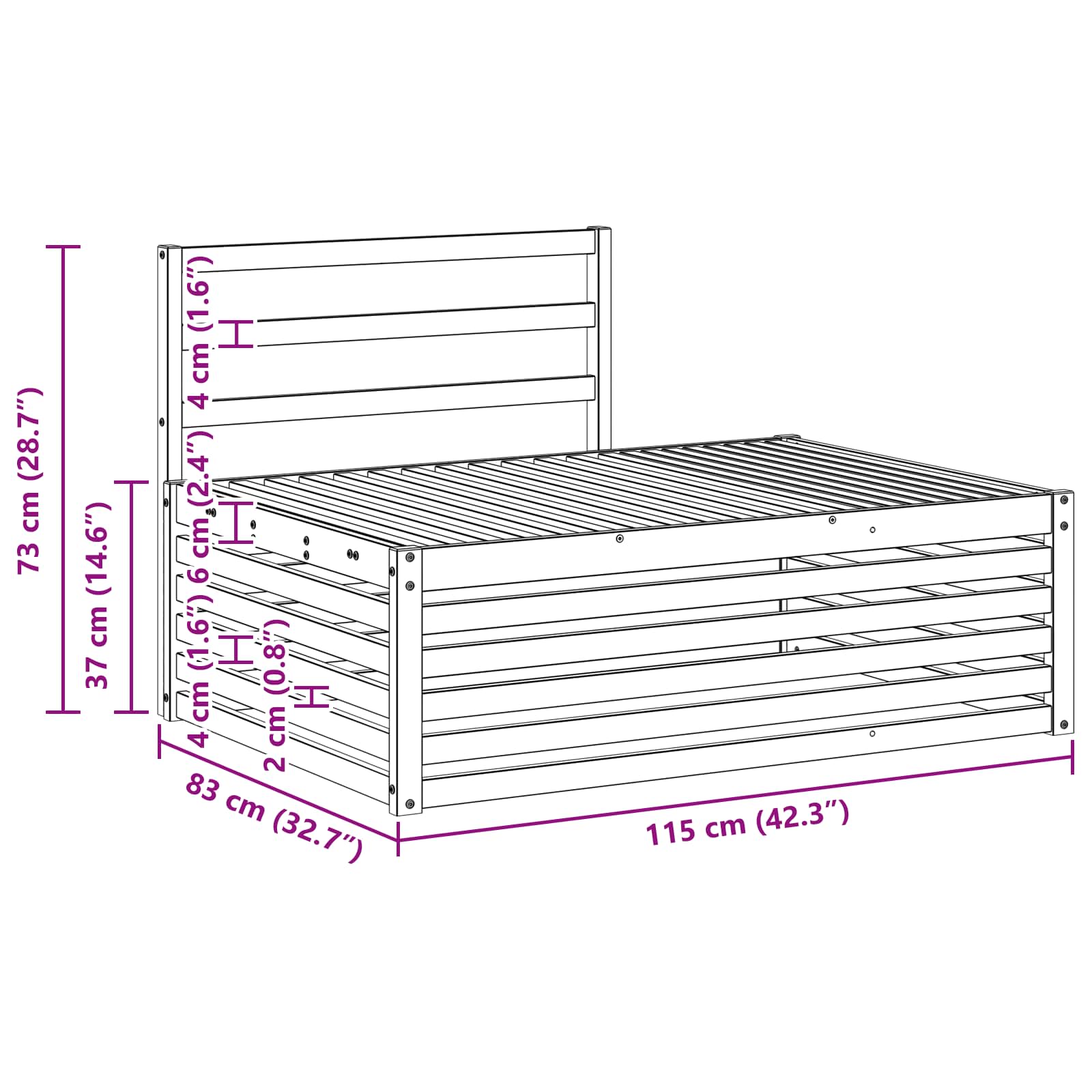 Udendørs end sofa Hvid 115 x 83 x 73 cm Massivt Akacietræ