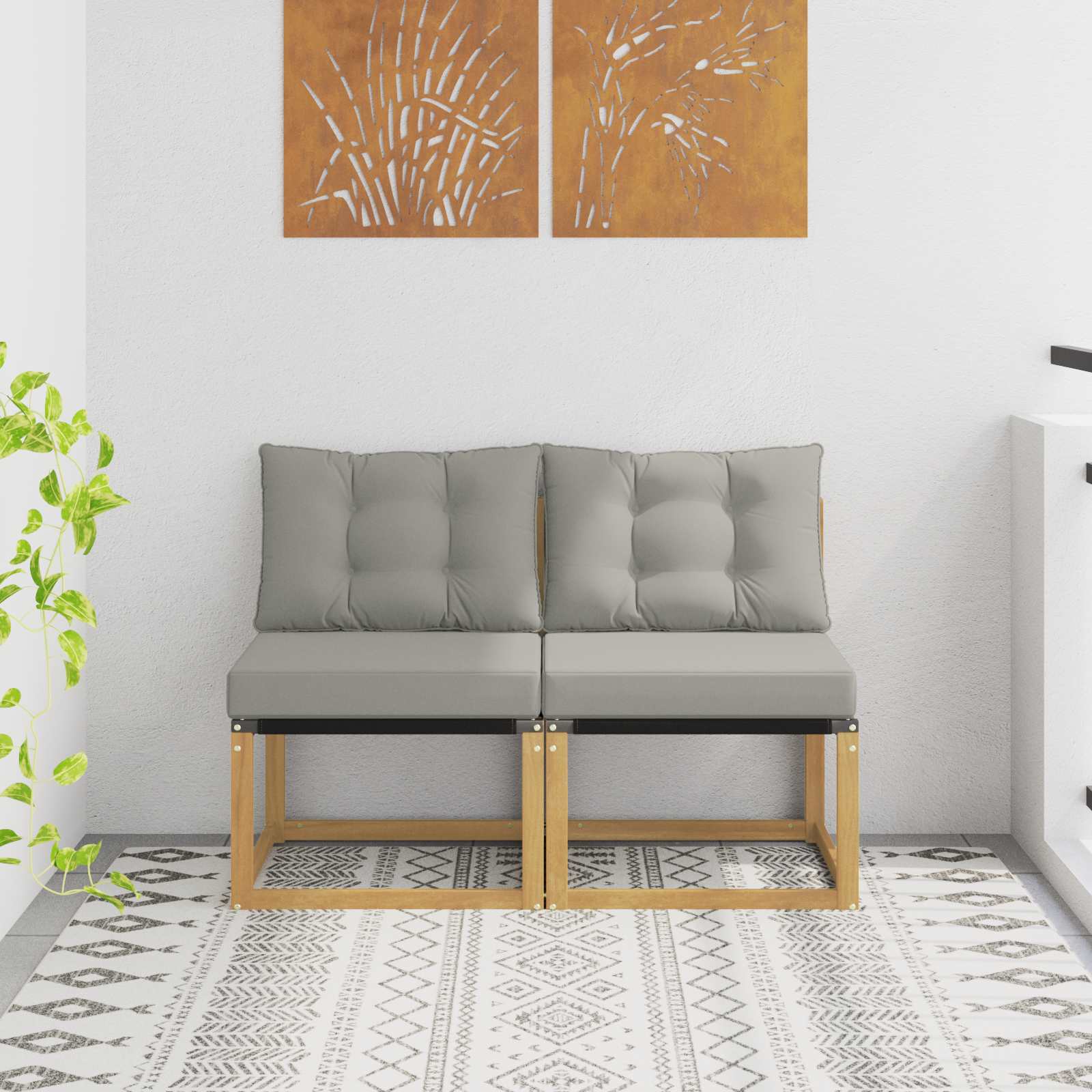 2 stk. Udendrs Mellem Sofa Massivt akacietr og Textilene-stof