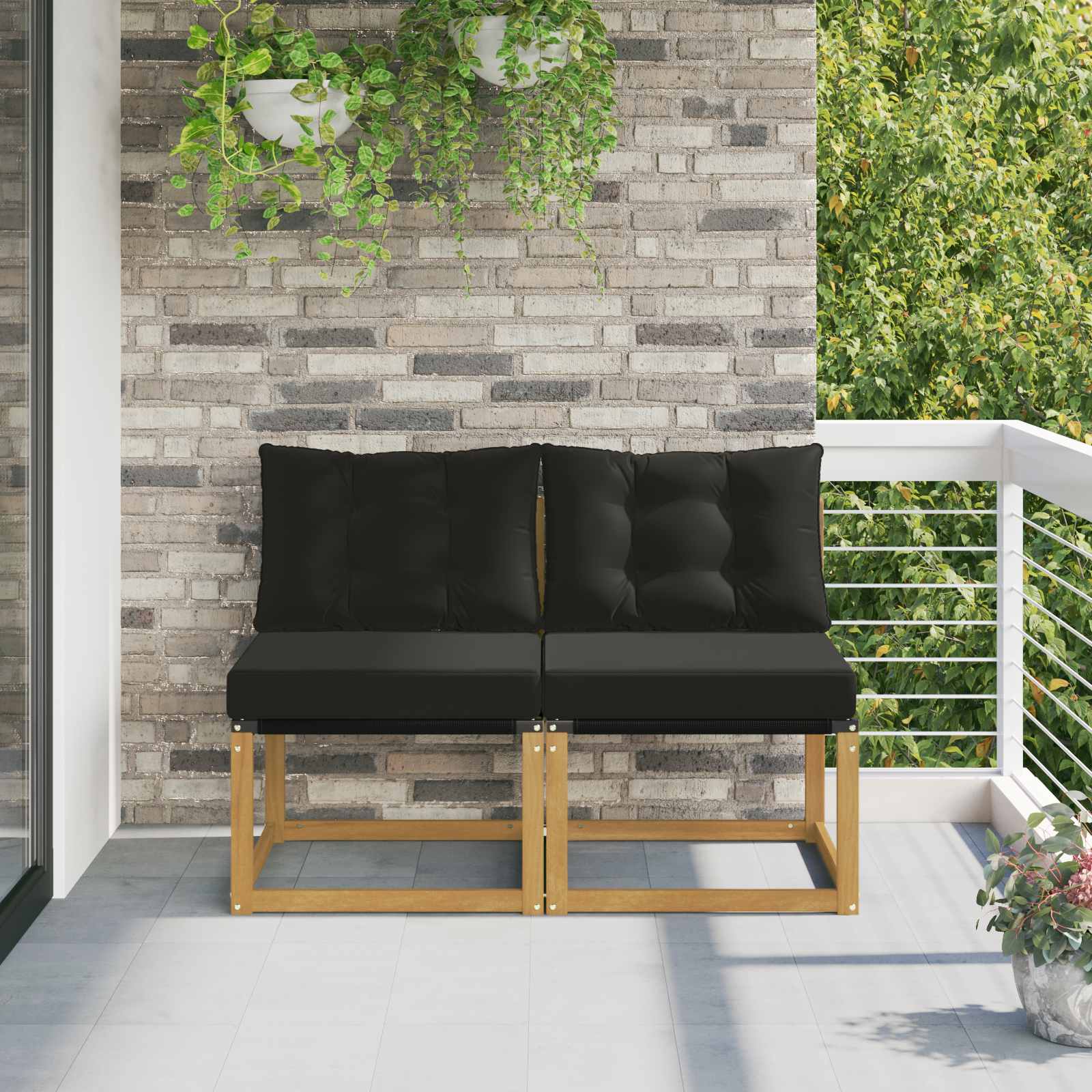 2 stk. Udendrs Mellem Sofa Massivt akacietr og Textilene-stof