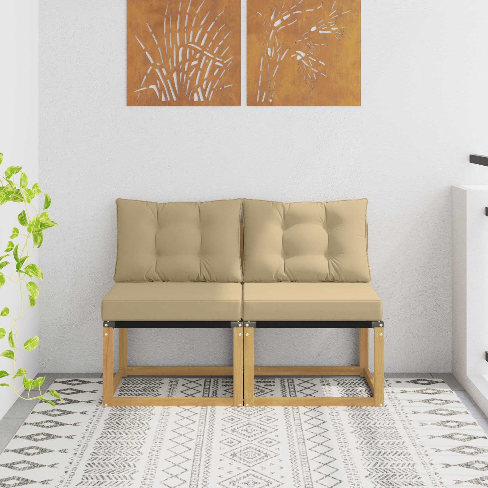 2 stk. Udendrs Mellem Sofa Massivt akacietr og Textilene-stof