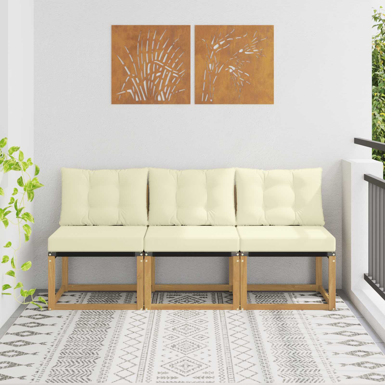 3 stk. Udendrs Mellem Sofa Massivt akacietr og Textilene-stof
