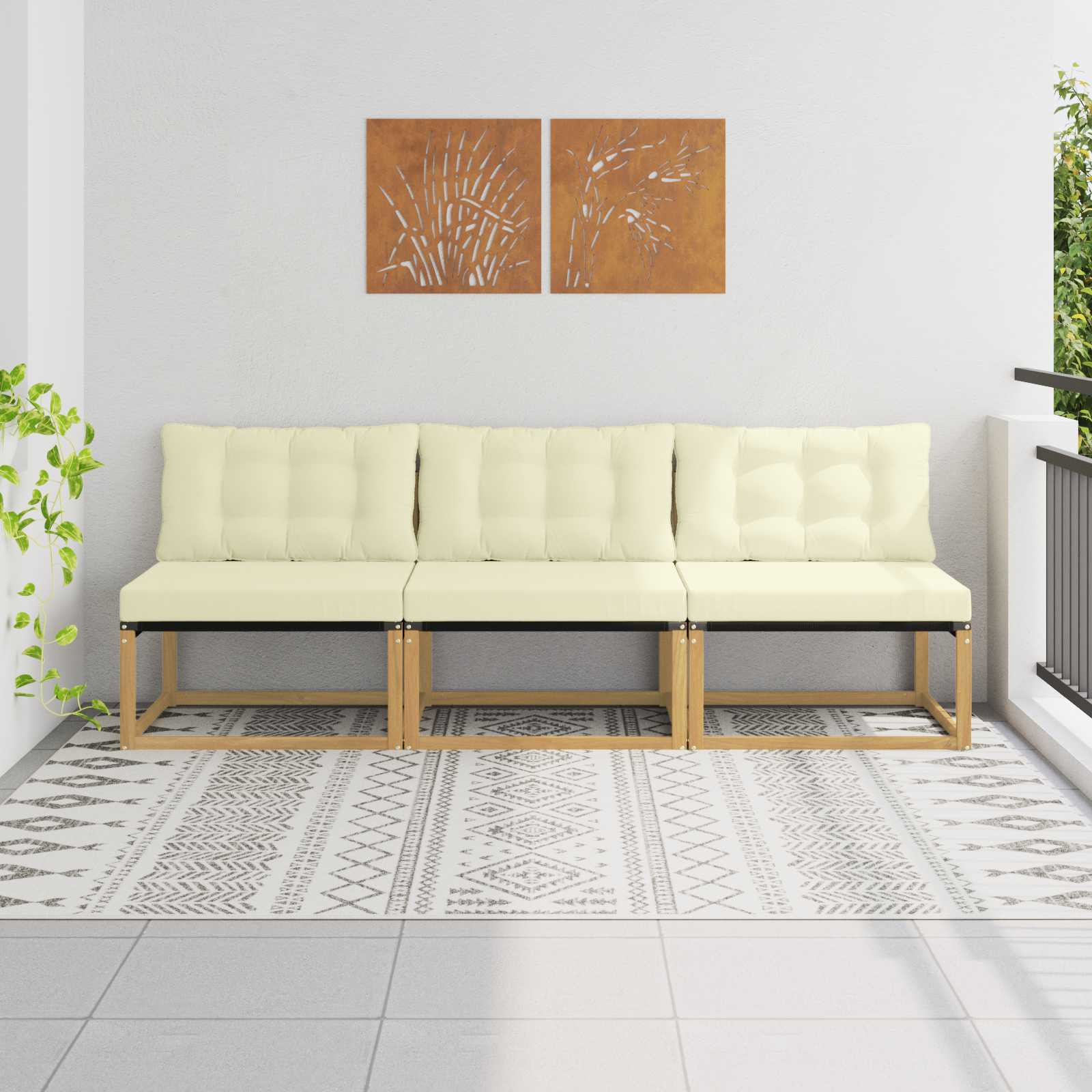 Udendørs Mellem Sofa Massiv akacietræ og Textilene Hvid