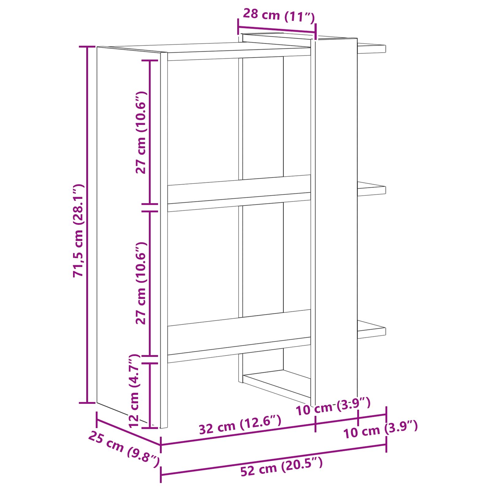Bogreol Sonoma eg 52 x 25 x 71,5 cm Konstrueret træ