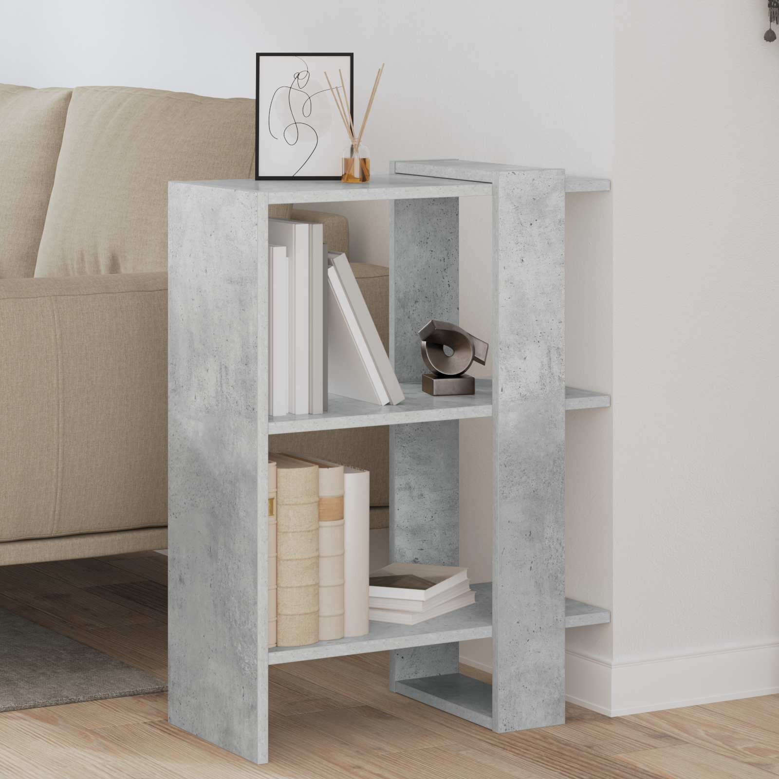 vidaXL Bogreol 2 niveauer 52 x 25 x 71,5 cm Konstrueret træ Beton Grå