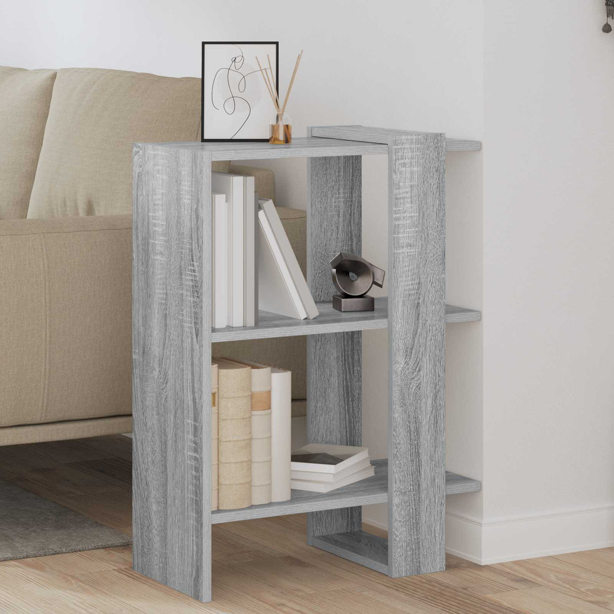 vidaXL Bogreol 2 niveauer 52 x 25 x 71,5 cm Konstrueret træ Grå Sonoma