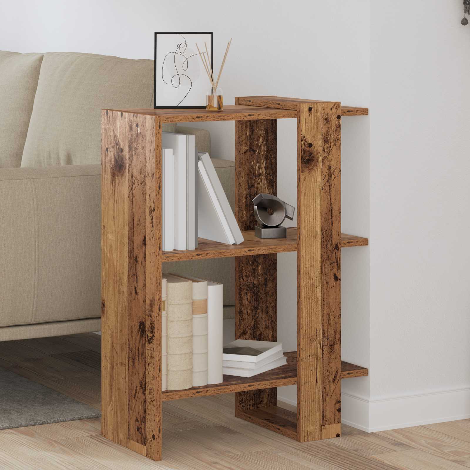 Bogreol i gammelt træ-look 52 × 25 × 71,5 cm - konstrueret træ