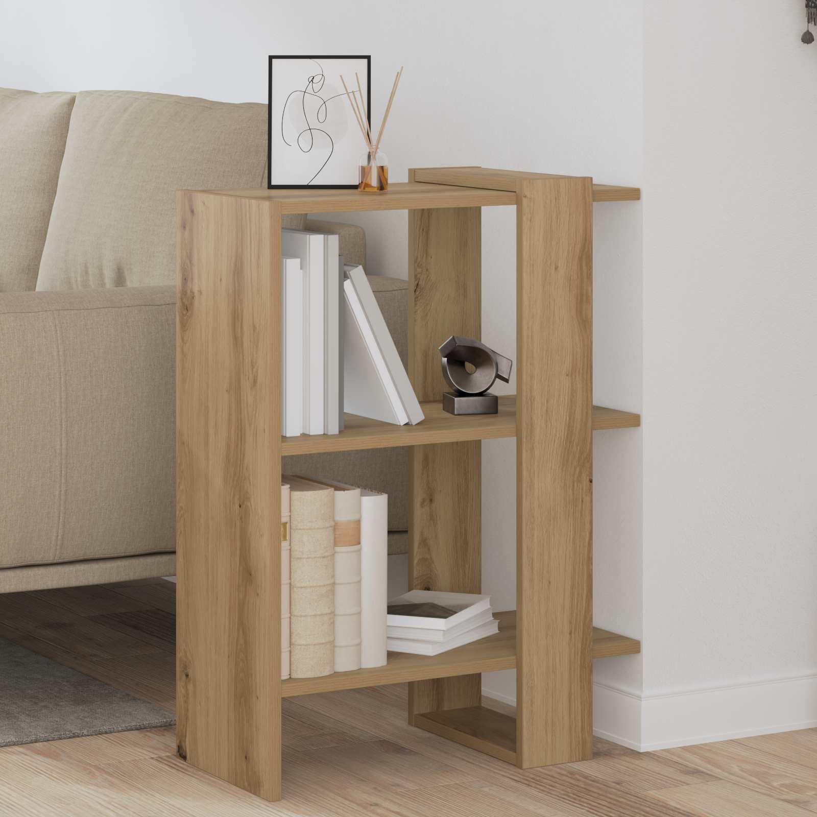 Bogreol i artisan egetrælook - 52 × 25 × 71,5 cm, konstrueret træ
