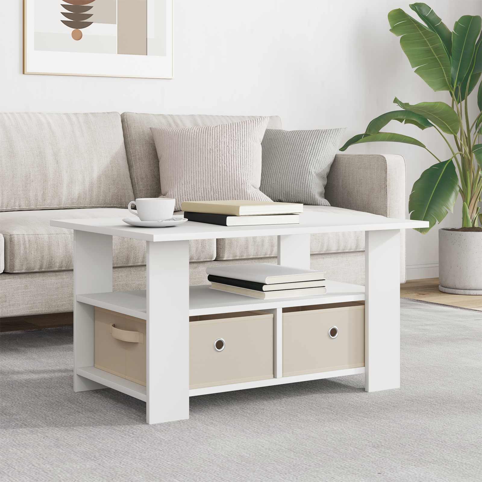Sofabord med skuffe Hvid 77 x 55 x 42 cm Konstrueret træ