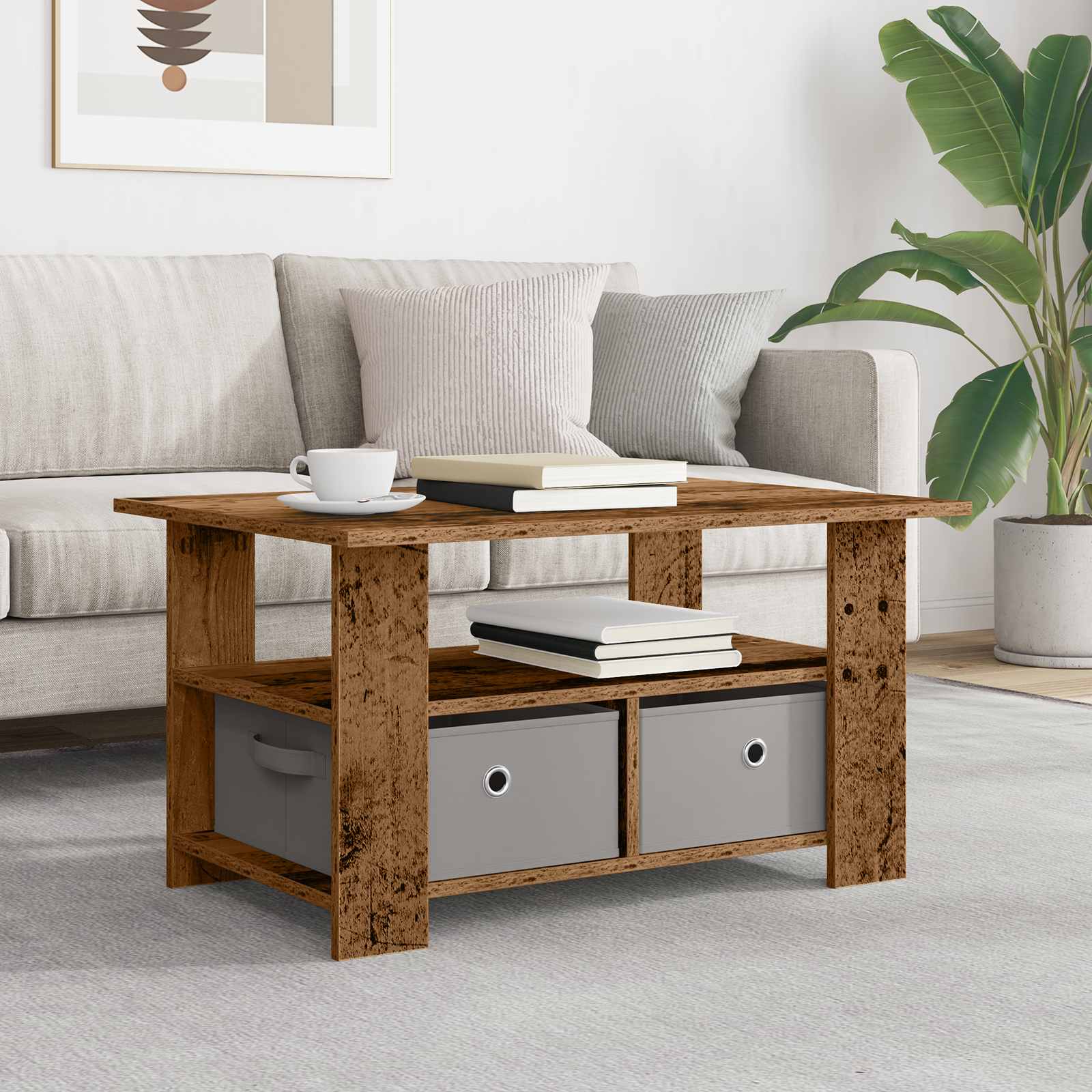 Sofabord med skuffe Gammelt træ 77 x 55 x 42 cm Konstrueret træ