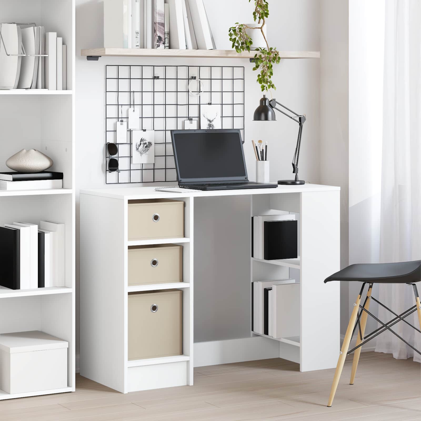 Bord med skuffe med hylde Hvid 100 x 40 x 75 cm Konstrueret træ