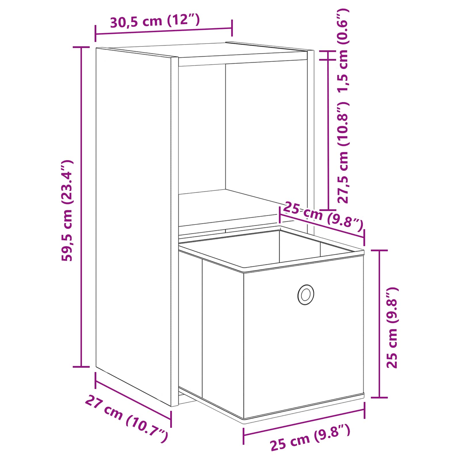 Sengebord 2 pcs Beton Grå 30,5 x 27 x 59,5 cm Konstrueret træ