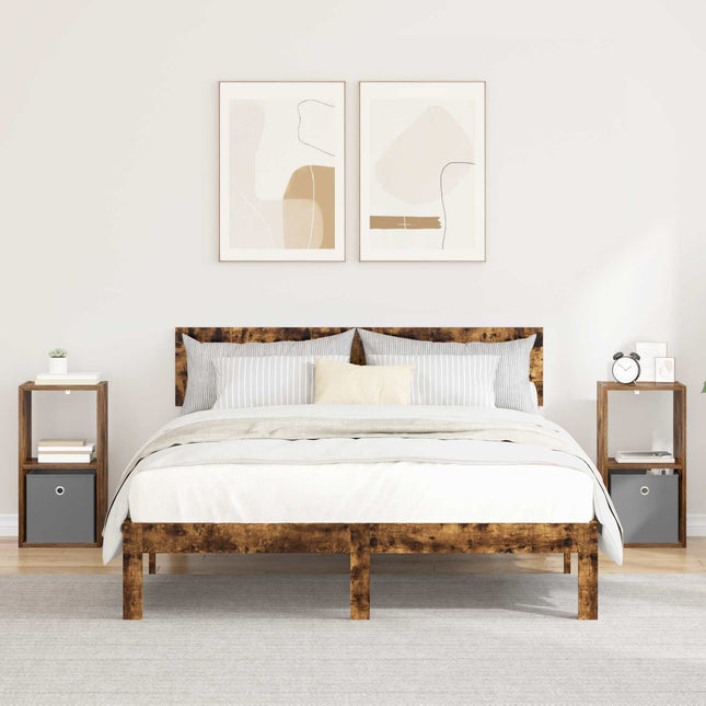 Sengebord 2 stk. Røget eg 30,5 x 27 x 59,5 cm Konstrueret træ