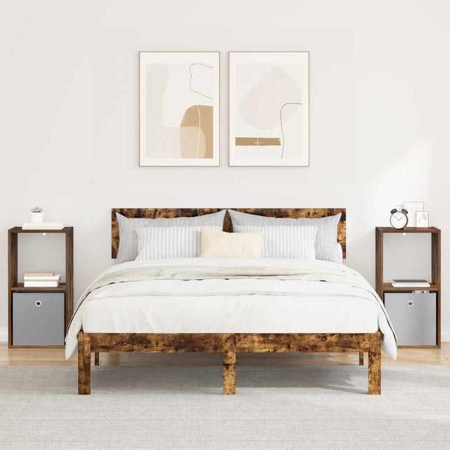 Sengebord 2 stk. Røget eg 35 x 32 x 68,5 cm Konstrueret træ