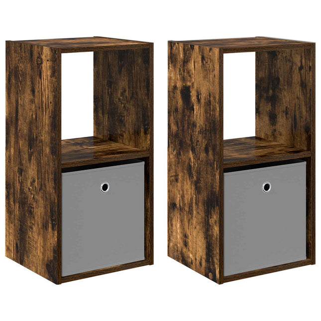 Sengebord 2 stk. Røget eg 35 x 32 x 68,5 cm Konstrueret træ