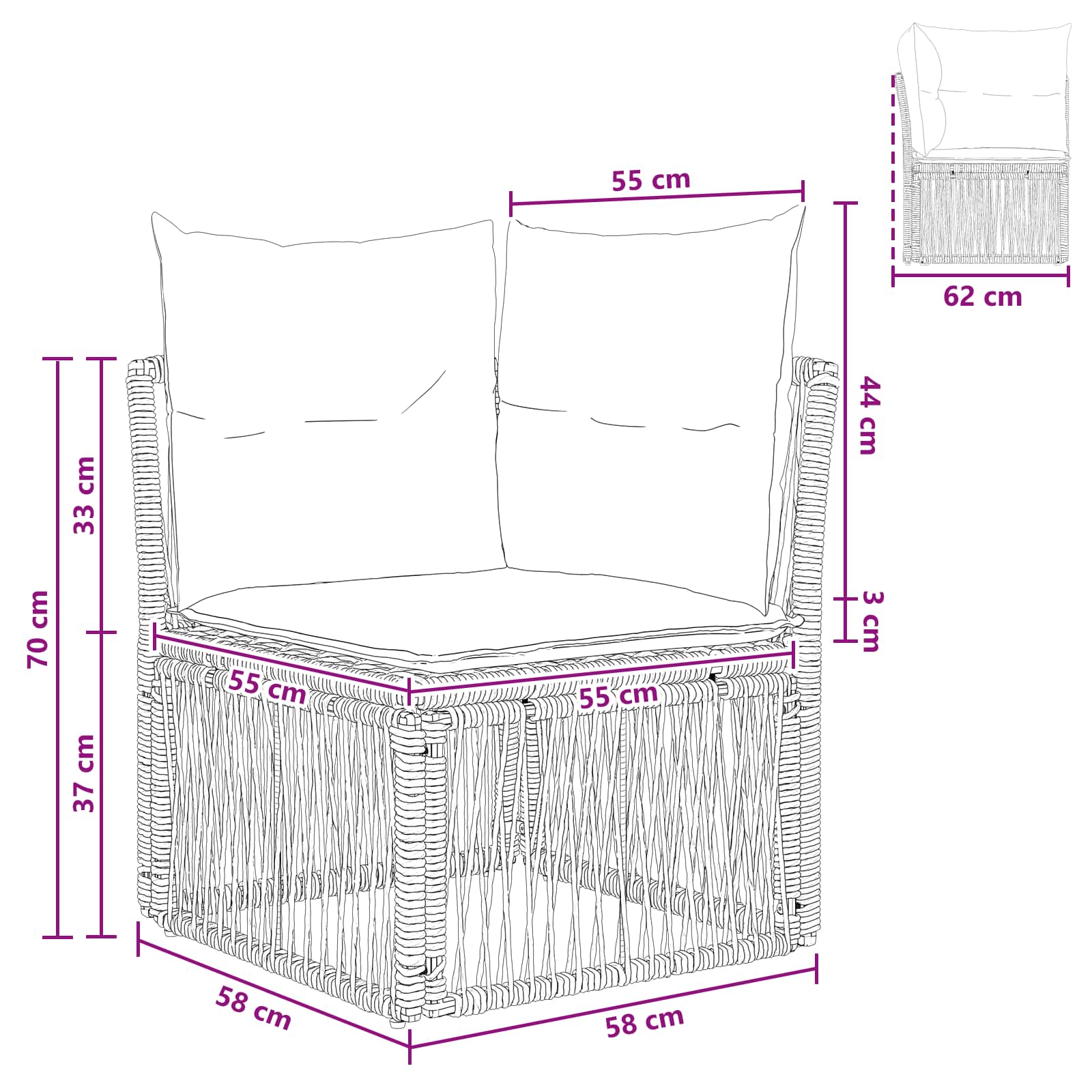 Hjørnesofa enhed Sort polyrattan
