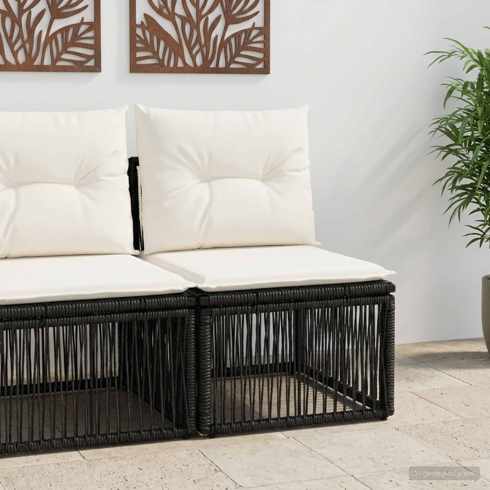 Armløs sofaenhed i sort polyrattan - modul til udendørs loungesofa