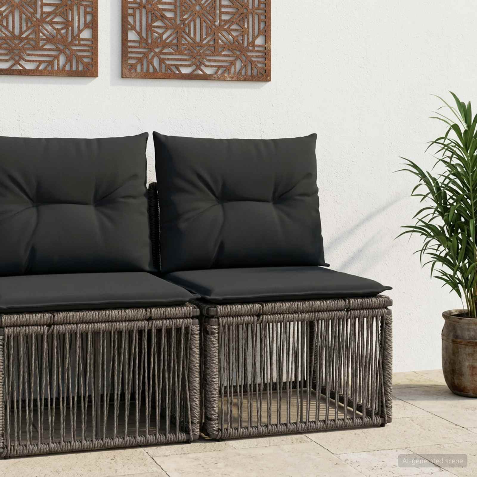 Armløs sofaenhed i grå polyrattan - modul til udendørs loungesofa