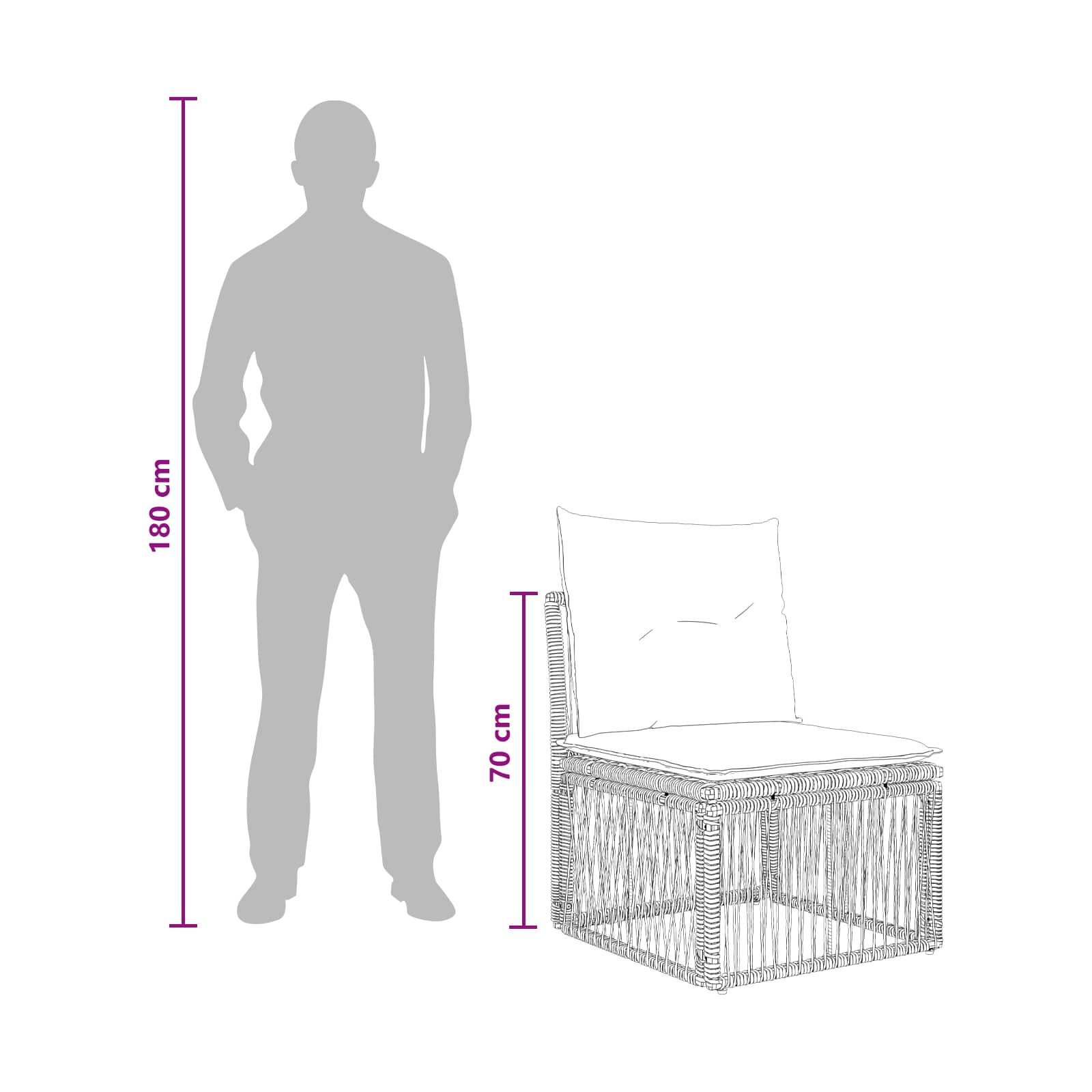 Armløs sofa enhed Grå polyrattan