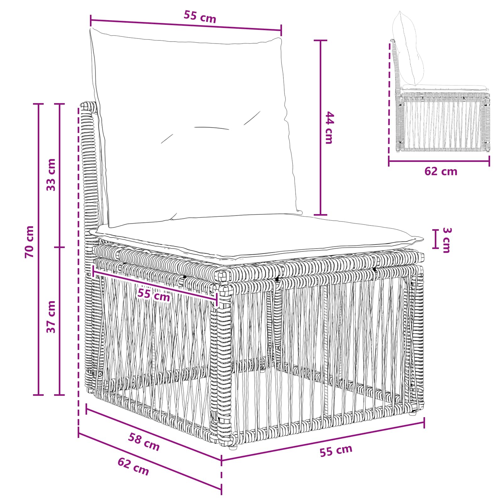 Armløs sofa enhed Grå polyrattan