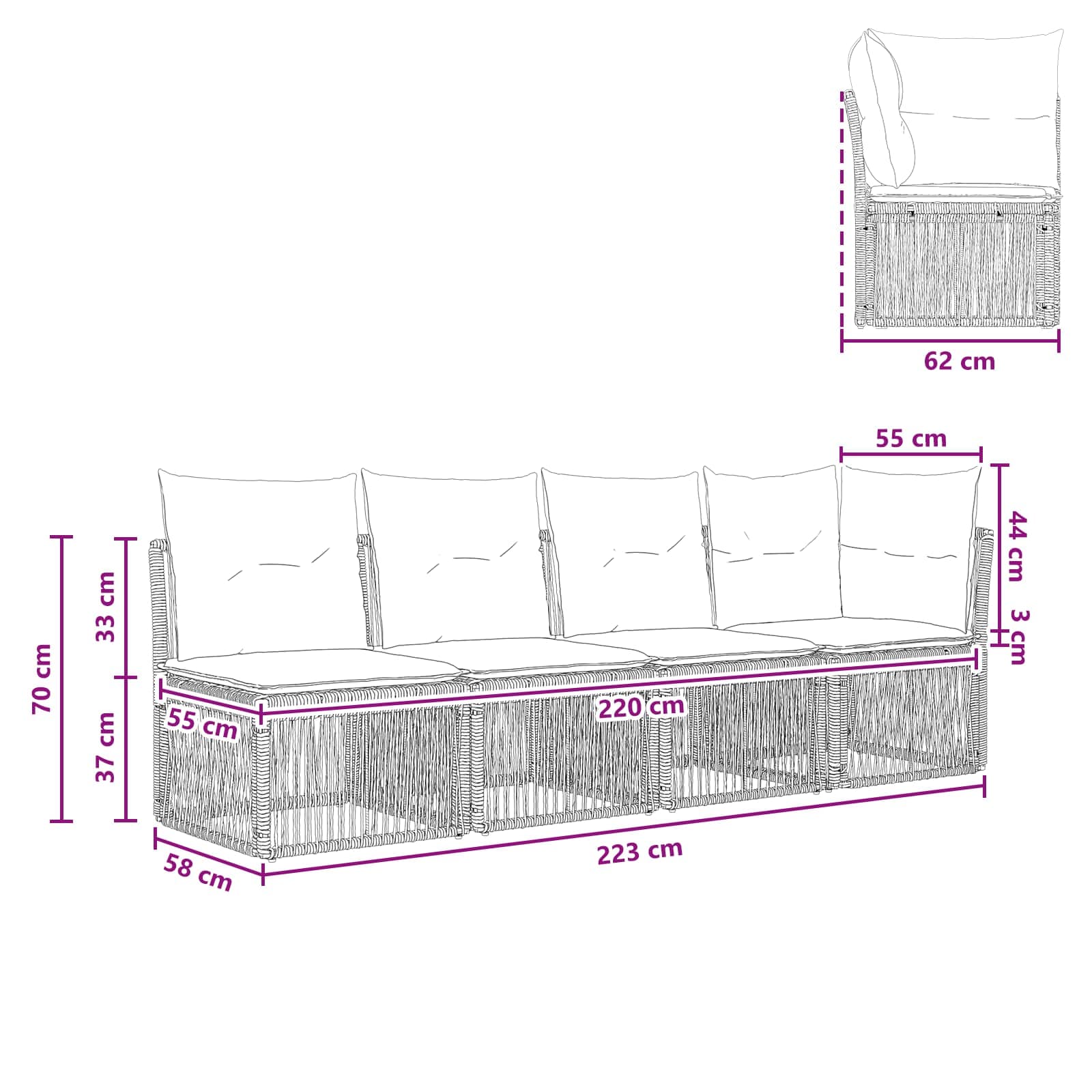 4-personers sofa med venstre arm 4 pcs 4-Antal sæder Grå