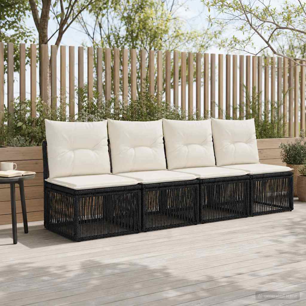 4-sæders udesofa i sort polyrattan - modulopbygget med puder