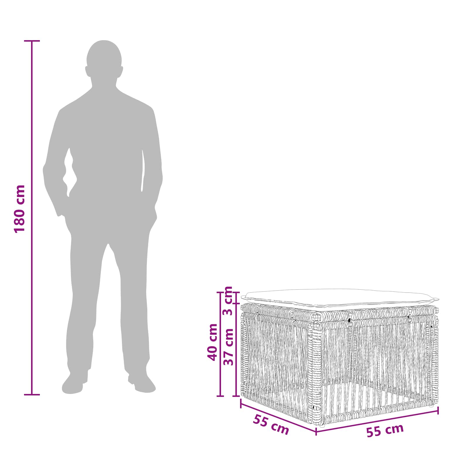 Fodskammel Grå polyrattan