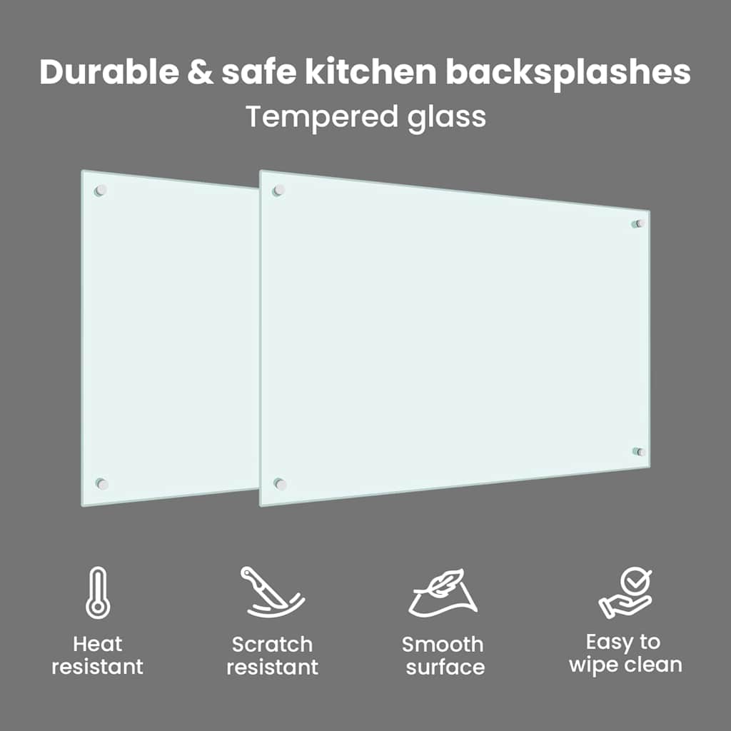 Køkkenbacksplash 2 pcs Hvid 90 x 60 cm hærdet glas