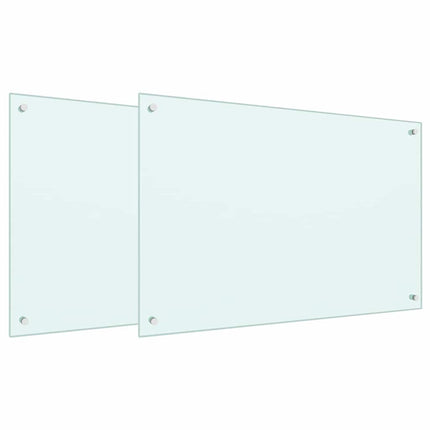 Køkkenbacksplash 2 stk. Hvid 90 x 60 cm hærdet glas