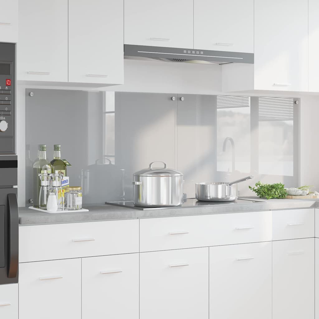 Køkkenbacksplash 2 pcs Lysegrå 90 x 60 cm hærdet glas