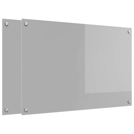 Køkkenbacksplash 2 stk. Lysegrå 90 x 60 cm hærdet glas