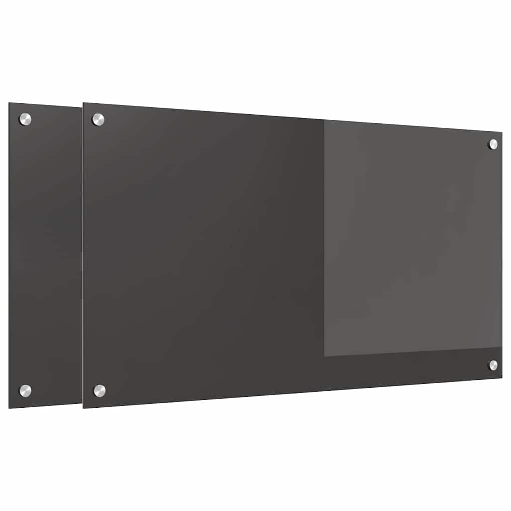 Køkkenbacksplash 2 pcs Mørkegrå 90 x 50 cm hærdet glas