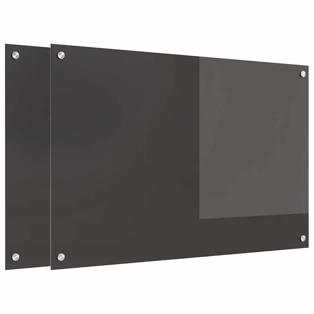 Køkkenbacksplash 2 stk. Mørkegrå 90 x 60 cm hærdet glas