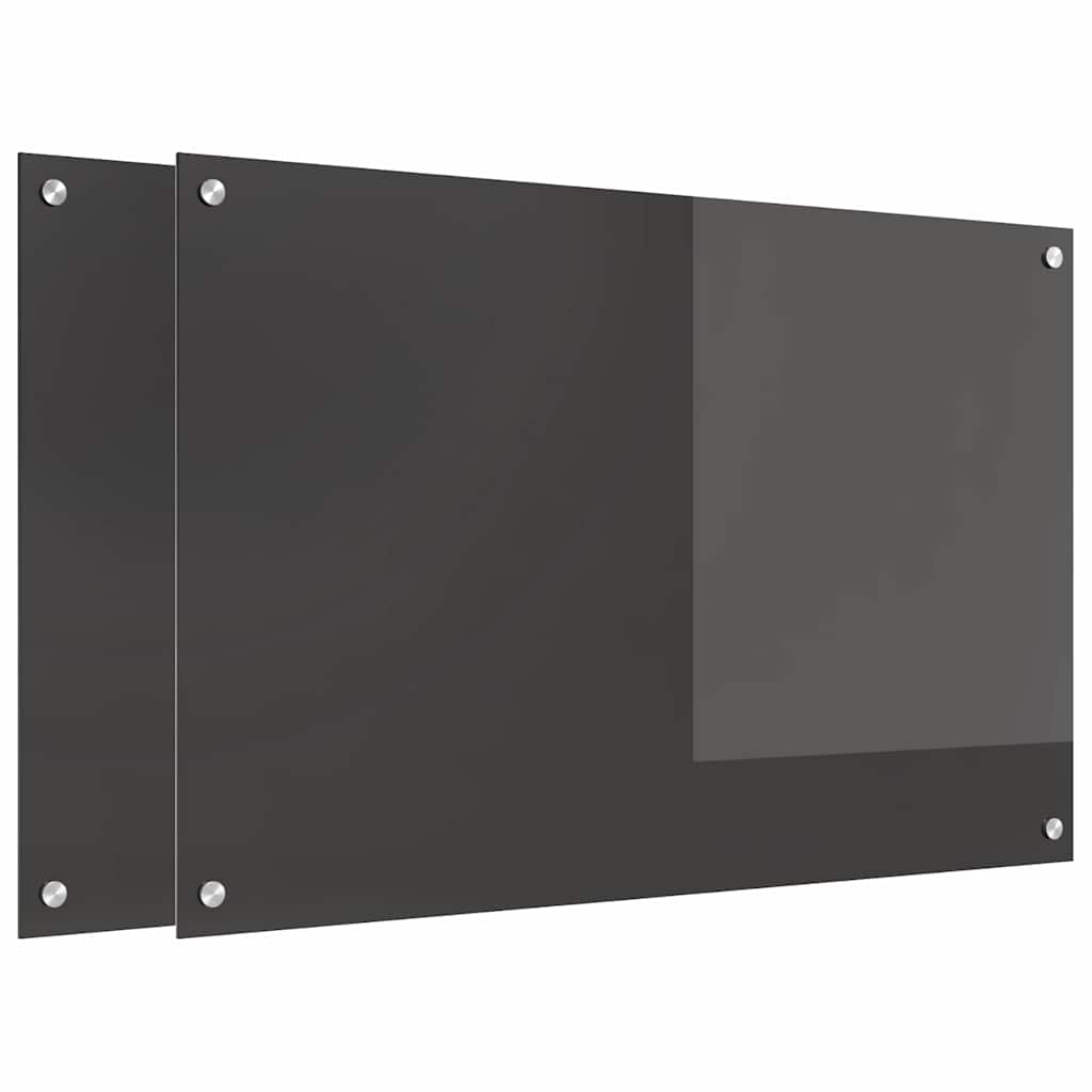 Køkkenbacksplash 2 pcs Mørkegrå 90 x 60 cm hærdet glas