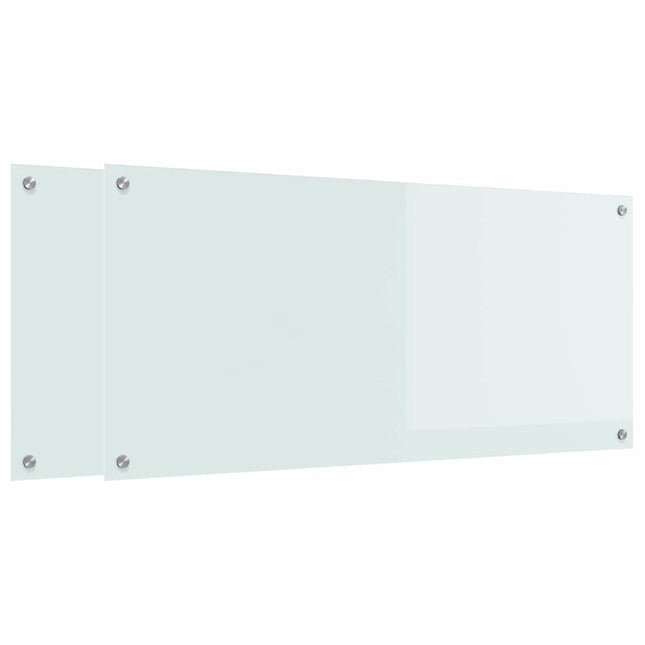Køkkenbacksplash 2 stk. Hvid 110 x 50 cm hærdet glas