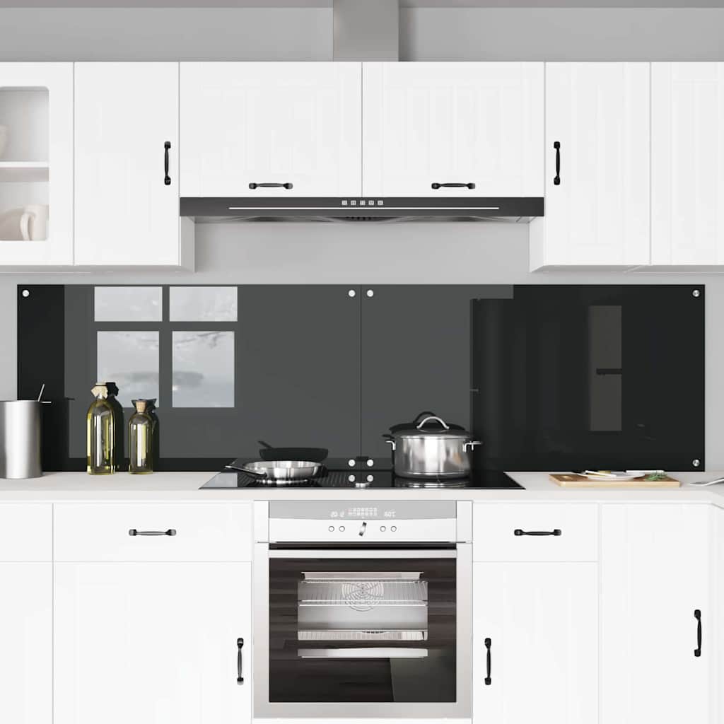 Køkkenbacksplash 2 pcs Sort 110 x 60 cm hærdet glas