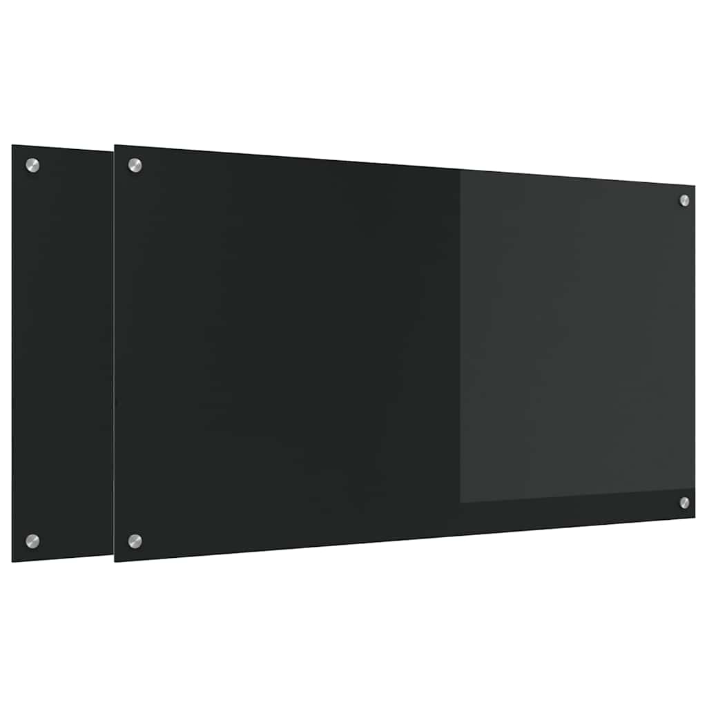 Køkkenbacksplash 2 pcs Sort 110 x 60 cm hærdet glas
