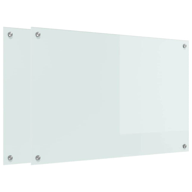 Køkkenbacksplash 2 stk. Hvid 90 x 60 cm hærdet glas