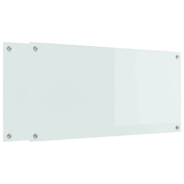 Køkkenbacksplash 2 stk. Hvid 100 x 50 cm hærdet glas