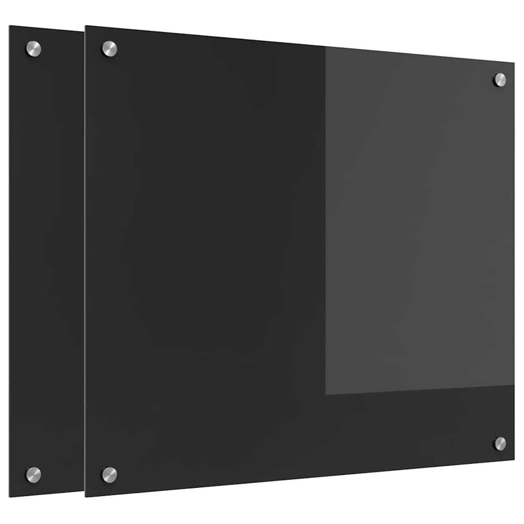 Køkkenbacksplash 2 pcs Sort 70 x 60 cm hærdet glas