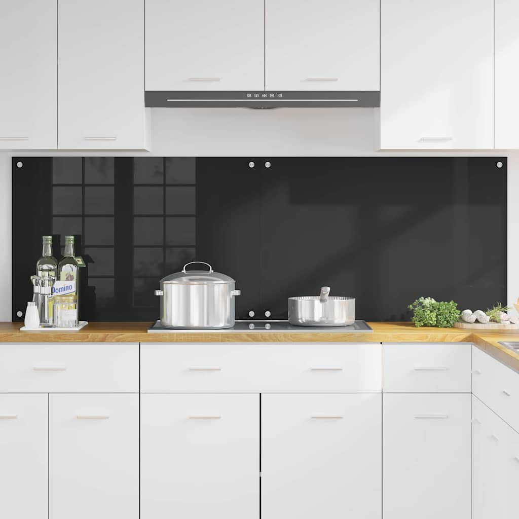 Køkkenbacksplash 2 pcs Sort 90 x 60 cm hærdet glas