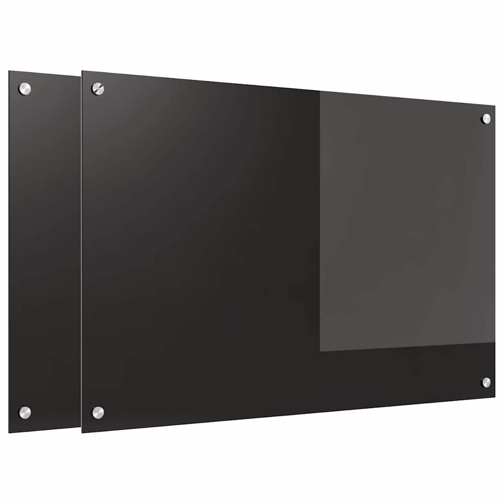 Køkkenbacksplash 2 pcs Sort 90 x 60 cm hærdet glas