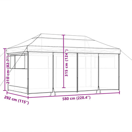 Festtelt Pop-Up 580 x 292 x 315 cm Gråbrun Oxford stof