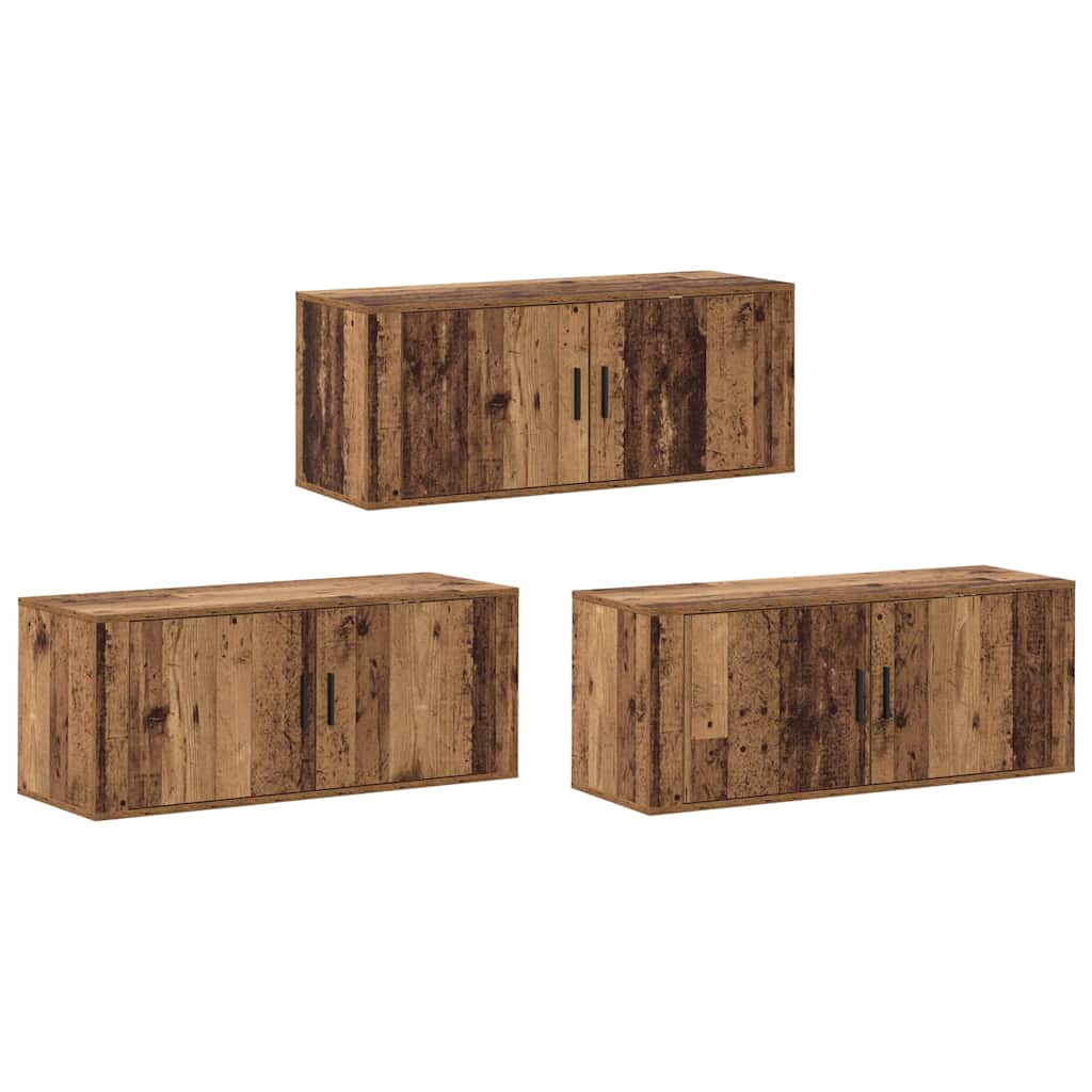 Væghængt TV-skab sæt 3 pcs Gammelt træ 100 x 34,5 x 40 cm