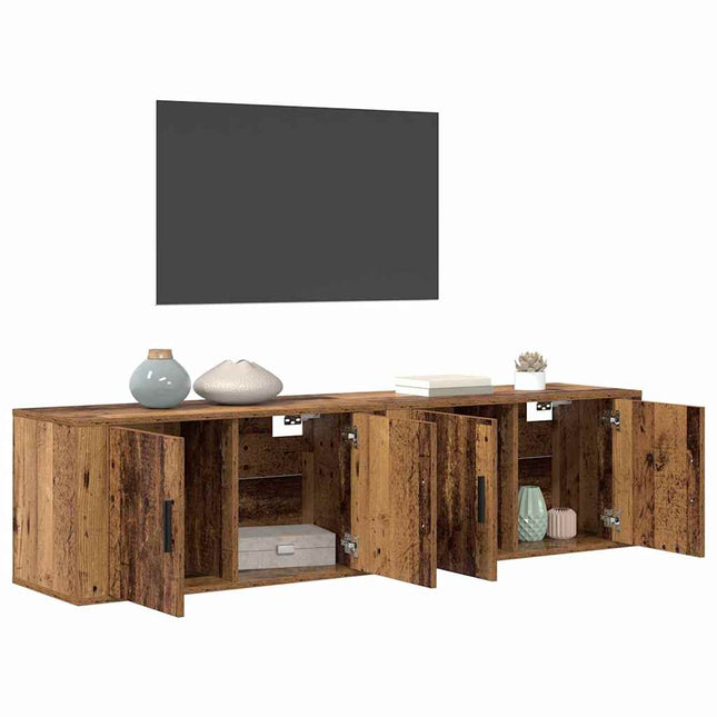 Væghængt TV-skab sæt 2 pcs Gammelt træ 80 x 34,5 x 40 cm