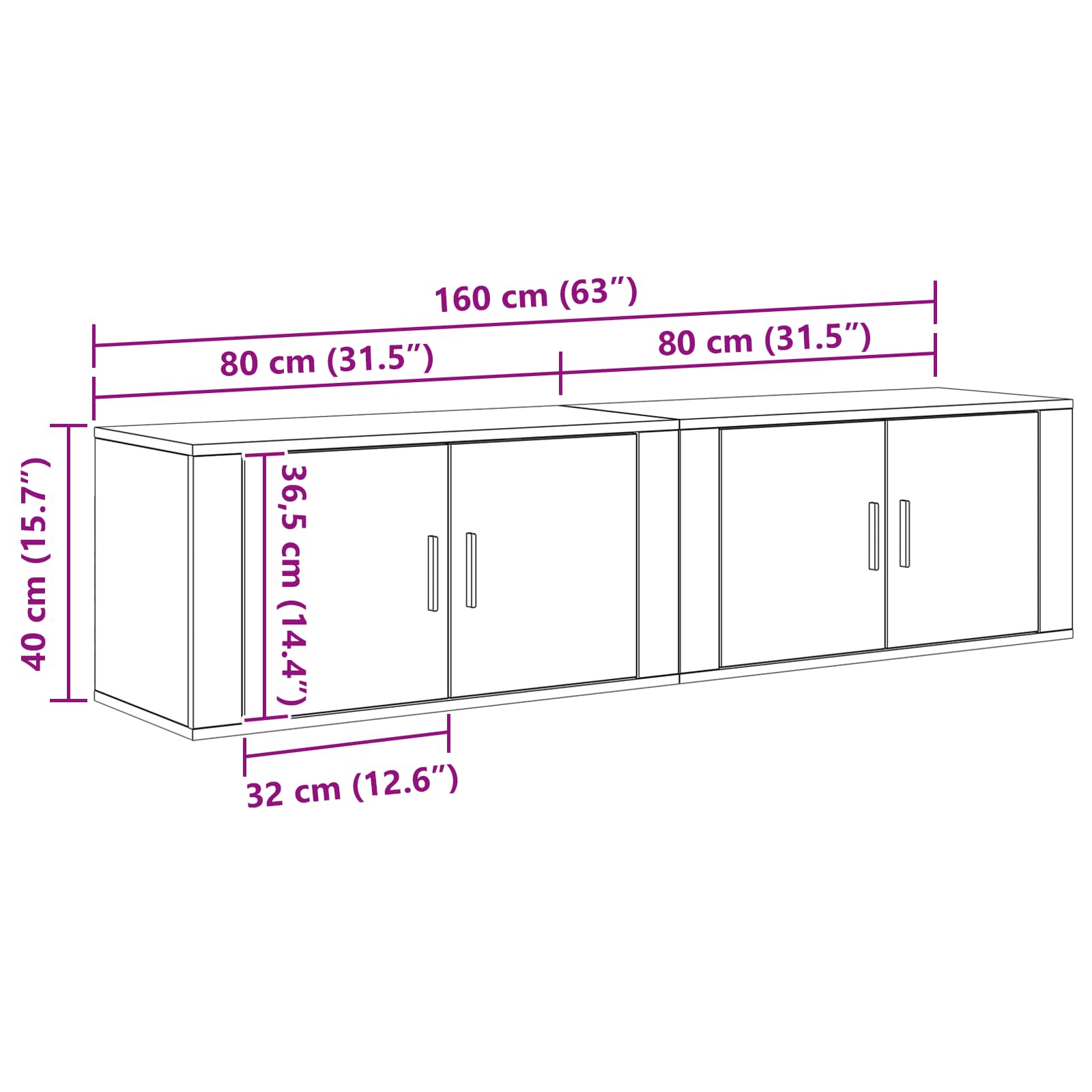 Væghængt TV-skab sæt 2 pcs Artisan Egetræ 80 x 34,5 x 40 cm