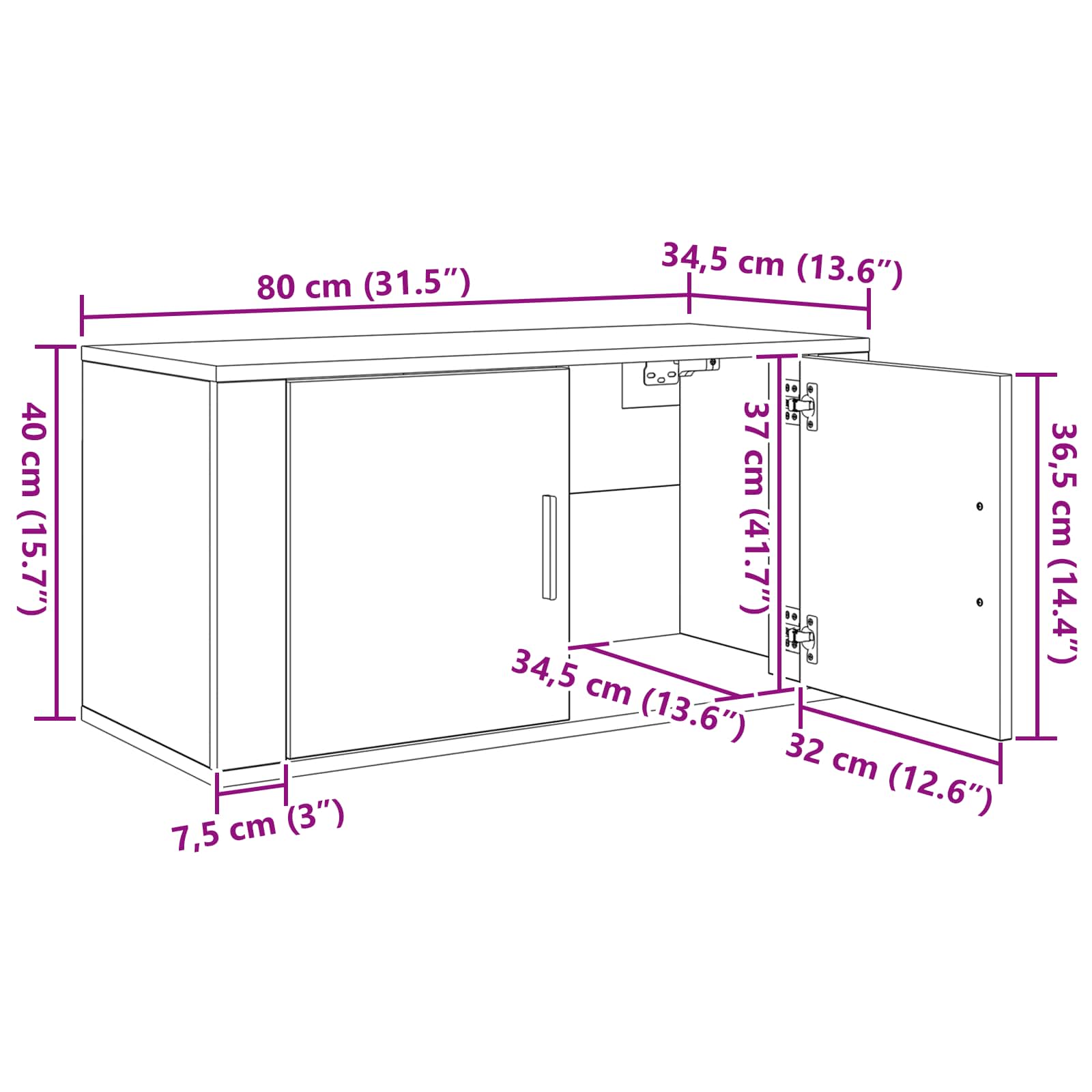 Væghængt TV-skab sæt 2 pcs Artisan Egetræ 80 x 34,5 x 40 cm
